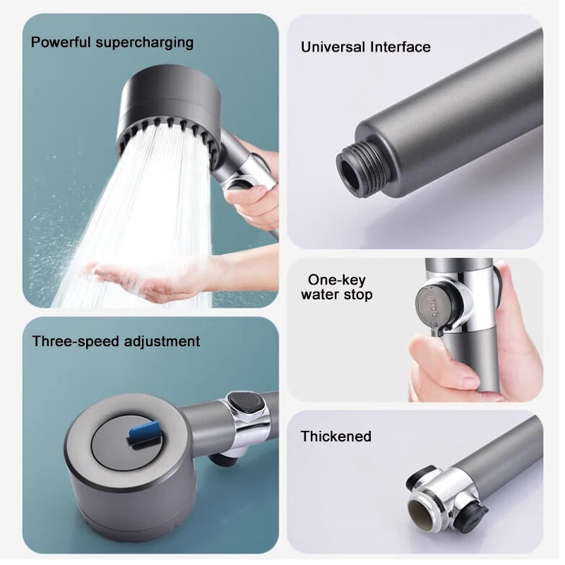 High-Pressure Massage Showerhead with 4 Spray Modes and Built-in Filter Element