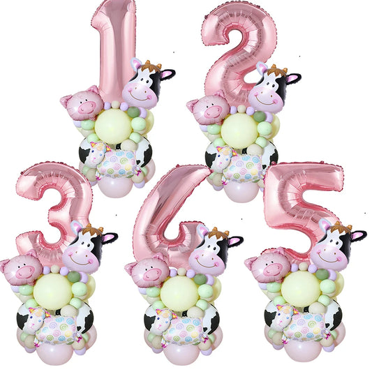 Pink Farm Animal Balloon Set – 27-Piece Birthday Party Decoration Kit