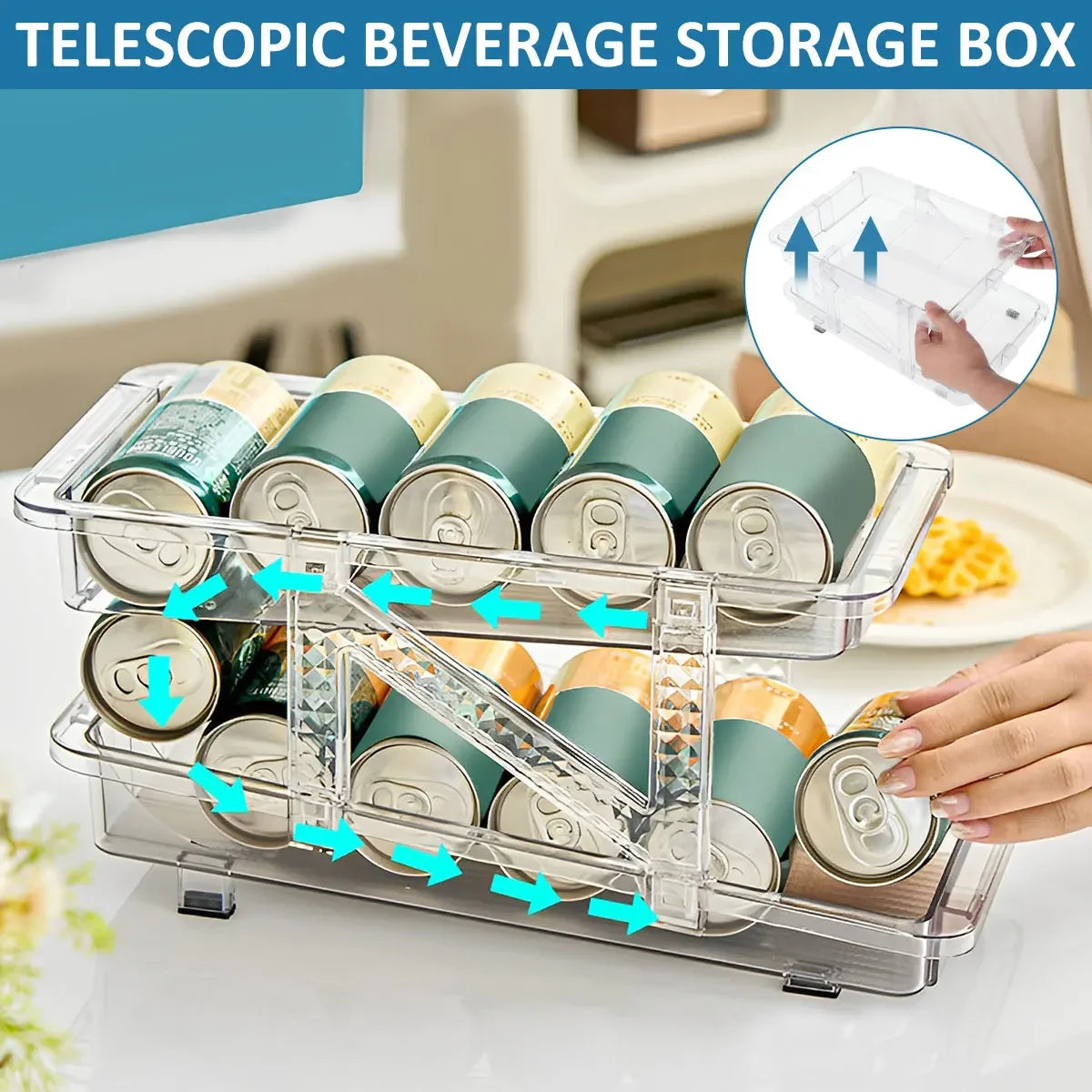 Refrigerator Beverage Holder – Double-Tier, Expandable Can Organizer