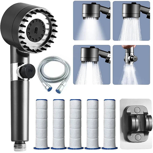 High-Pressure Massage Showerhead with 4 Spray Modes and Built-in Filter Element